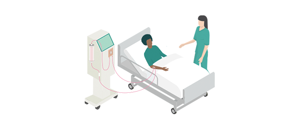 In-centre HD patient performing therapy while talking to clinician